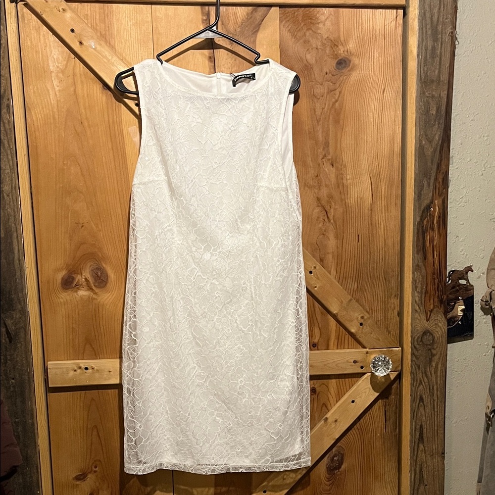 Allegra K White Sleeveless Lace Mini Dress